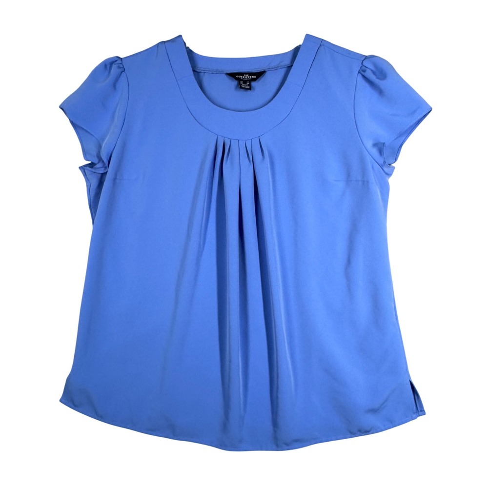 Lands End Shirt Blue The Outfitters Pleated Blouse Short Sleeve Size 14‎ Petite